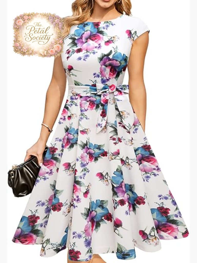 Women's Cocktail Dress A-Line Midi Formal Wedding Guest Modest Vintage